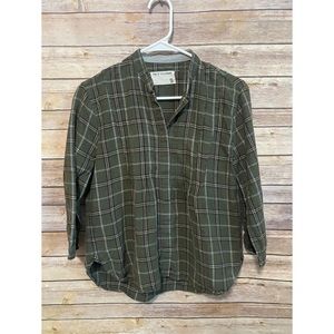 Rag & Bone Collarless Green Pleat Plaid Shirt Top Size Small